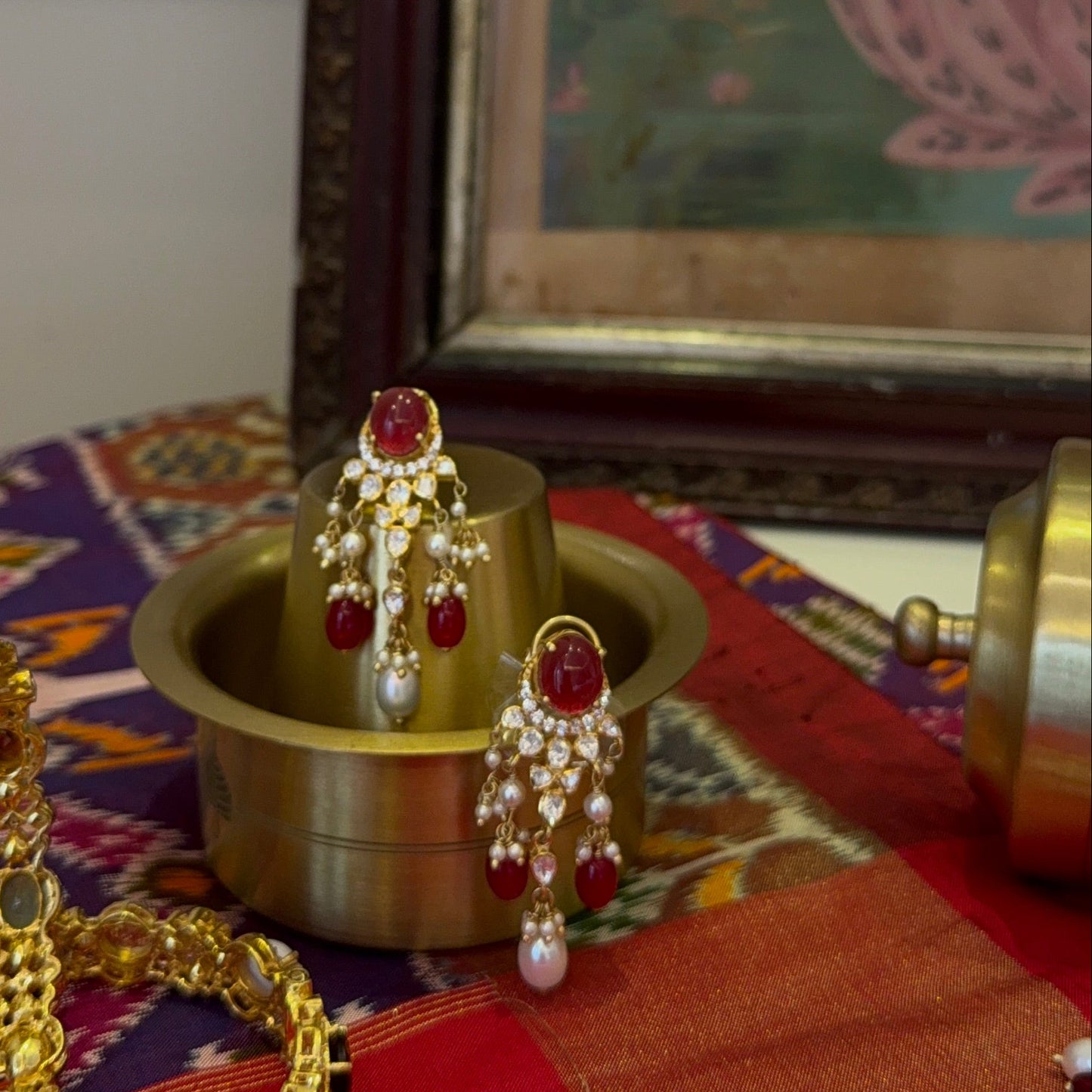Red Gemstone Polki Earrings