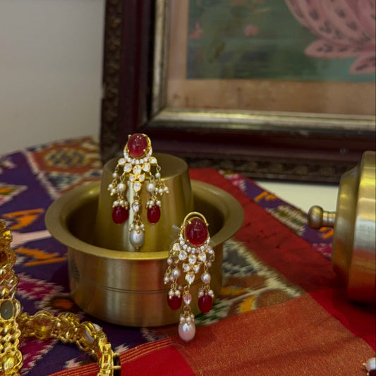 Red Gemstone Polki Earrings