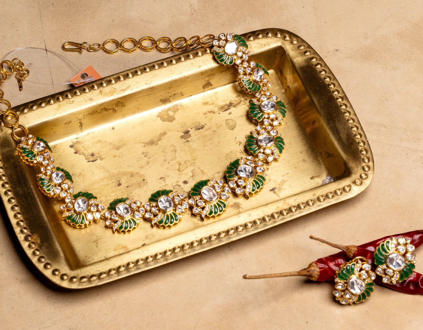 Green Enamel Polki Short Necklace