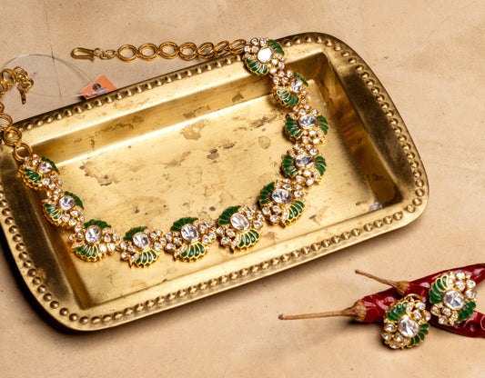 Green Enamel Polki Short Necklace