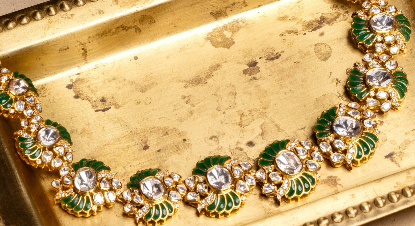 Green Enamel Polki Short Necklace