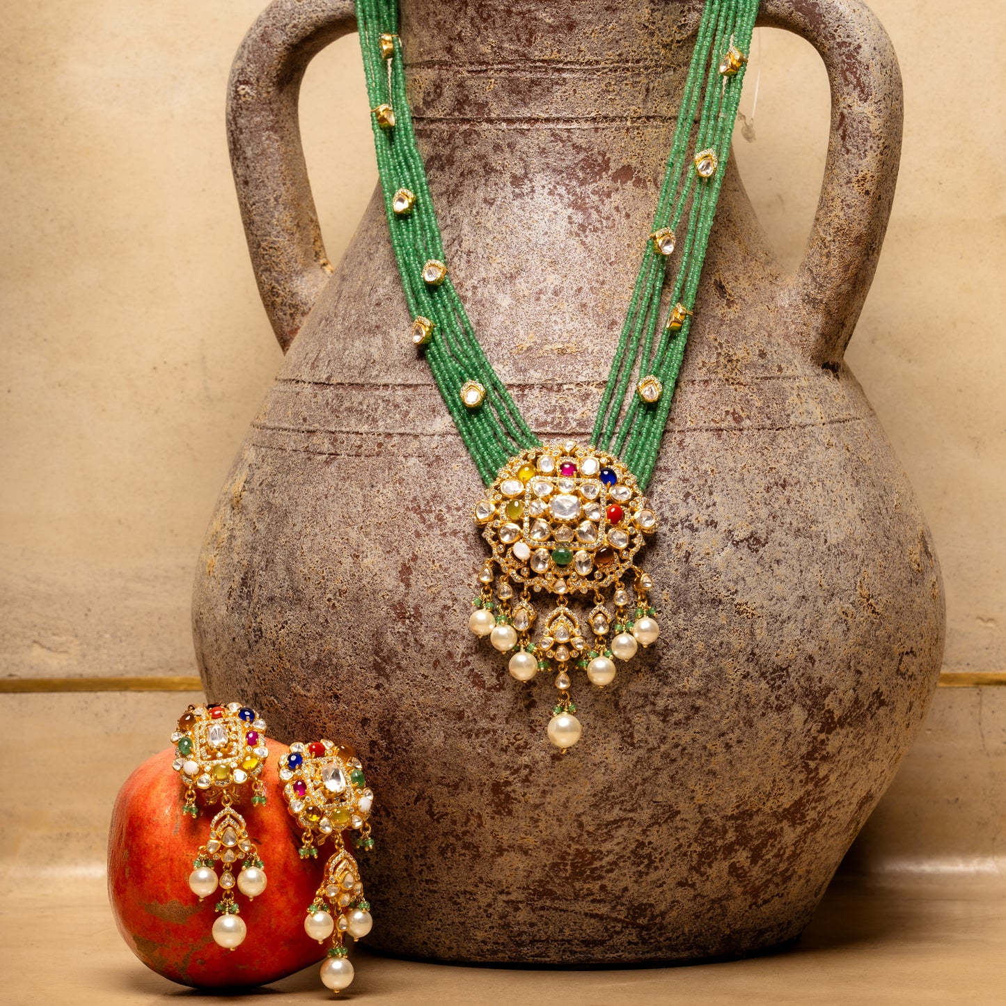 Polki Navaratna Necklace Set