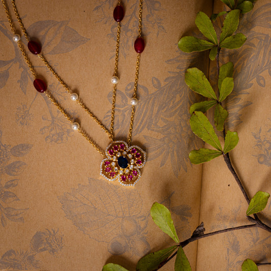 Polki Red & Blue Two Lines Chain