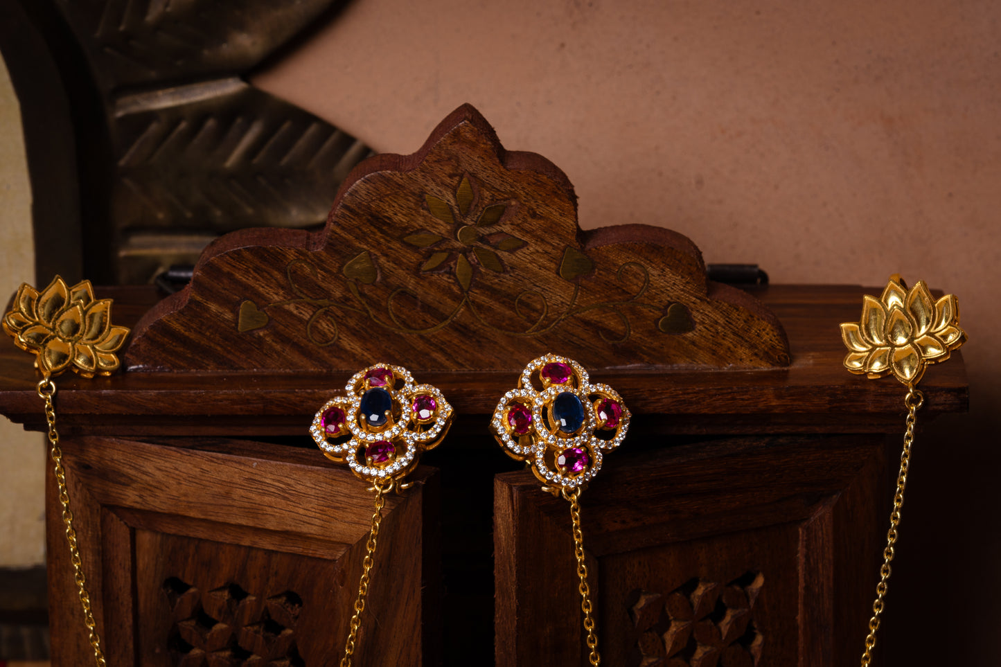 Polki Studs with Lotus Matti