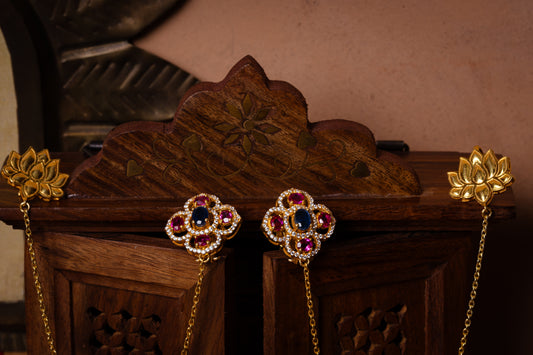 Polki Studs with Lotus Matti